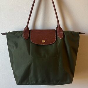 Green Longchamp Zipper Tote Bag